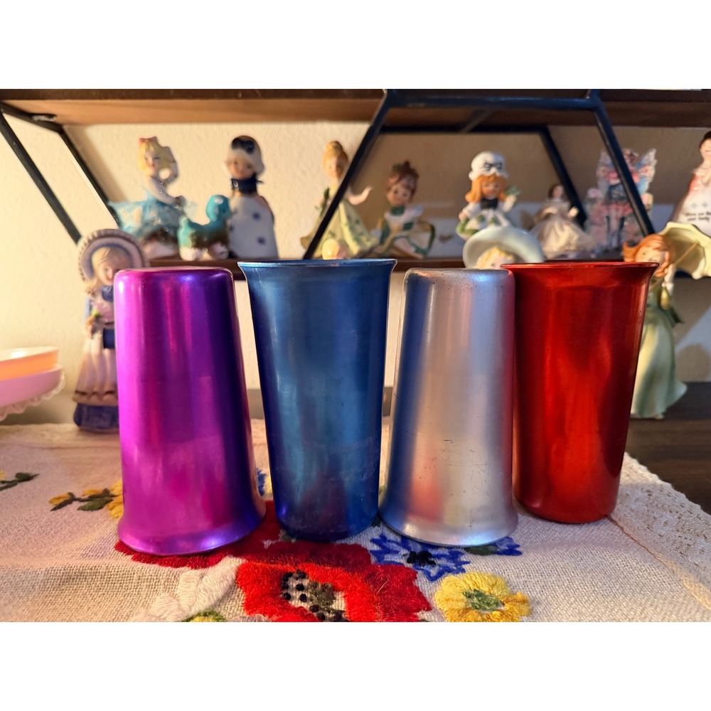 Set of 4, 1950's Anodized Aluminum Barware